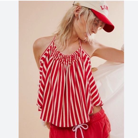 FREE PEOPLE WE THE FREE WOMENS COASTAL TOWN HALTER TIE TANK TOP STRIPED LARGE - Picture 1 of 4